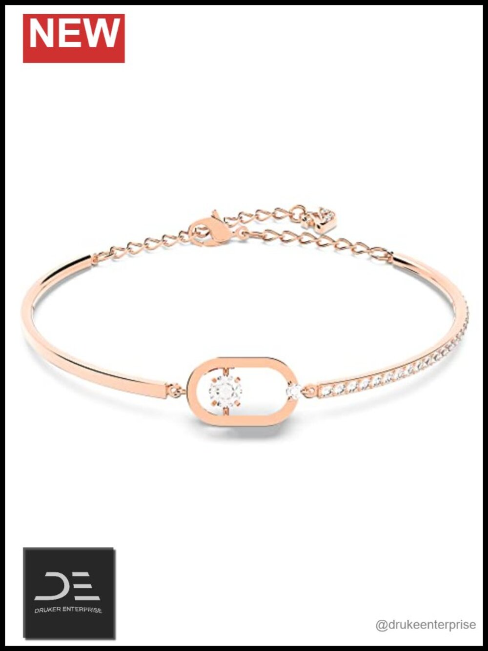 Crystal Bangle Bracelet Rose-Gold Tone Plated Round Cut Pave